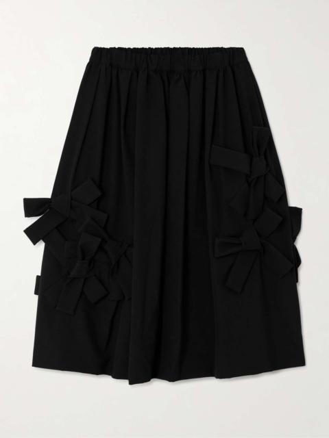 Tropical bow-embellished pleated wool midi skirt