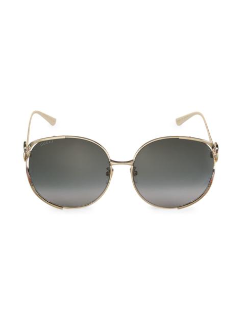 GUCCI Women's Fork 63MM Round Sunglasses - Gold Grey