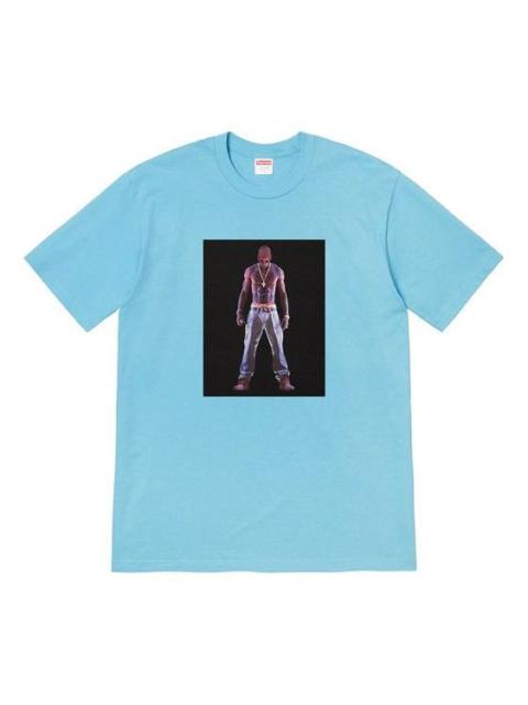 Supreme 대 SS20 주 1 Tupac 홀로그램 티 가상 문자 짧은 소매 Unisex 블루 SUP-SS20-268