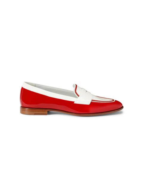 Women's red and white patent leather penny loafer