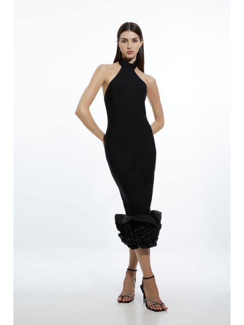 KAREN MILLEN Figure Form Bandage Ruffle Hem Halter Knit Midi Dress
