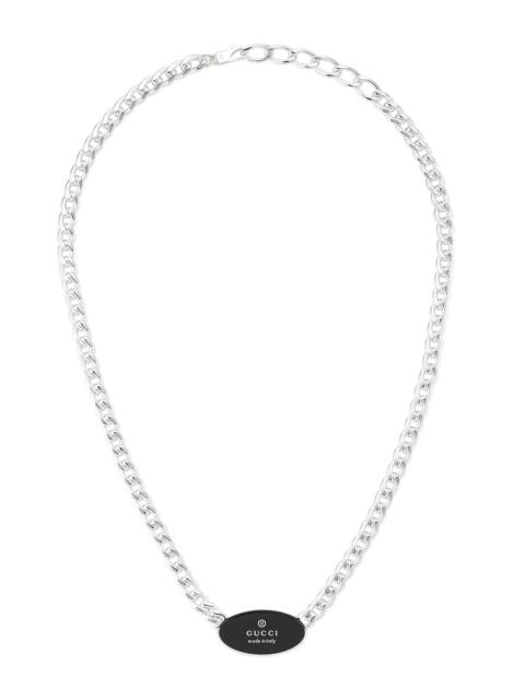 GUCCI Men's Trademark Sterling Silver & Enamel Logo Necklace - Silver Black