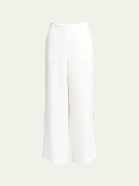 Side Piping Wide-Leg Silk Trousers