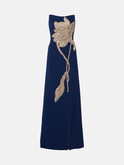COSTARELLOS Fara crystal-embellished crêpe gown