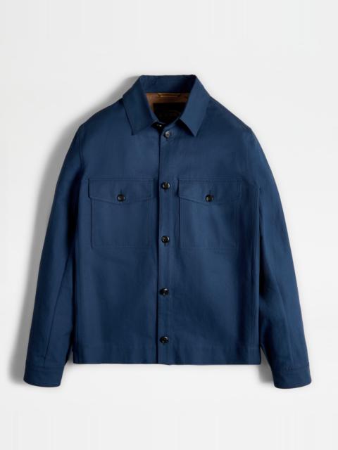 Tod's LINEN BLEND SHIRT JACKET - BLUE