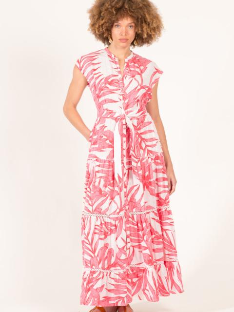 Poupette St Barth Long Dress Kora - Pink Palm Leaf