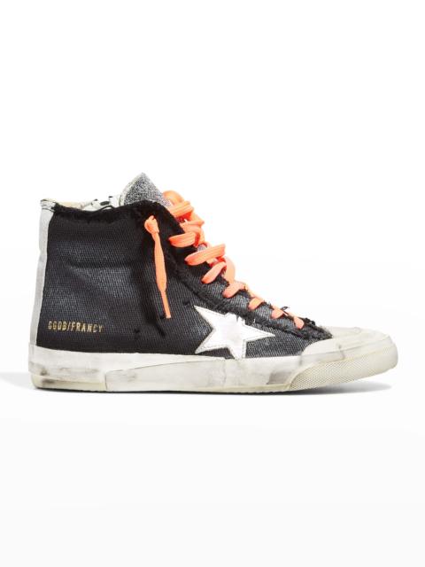 Golden Goose Francy Penstar Canvas High-Top Sneakers - Crystal Tongue, Laminated Star, Suede, List Multifoxings