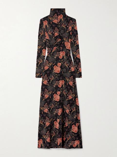 ULLA JOHNSON Koa ruched printed stretch-jersey turtleneck maxi dress Multi