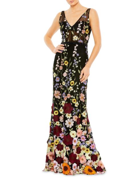 MAC DUGGAL Women's Mac Floral-Embroidered Tulle Gown - Black Multi