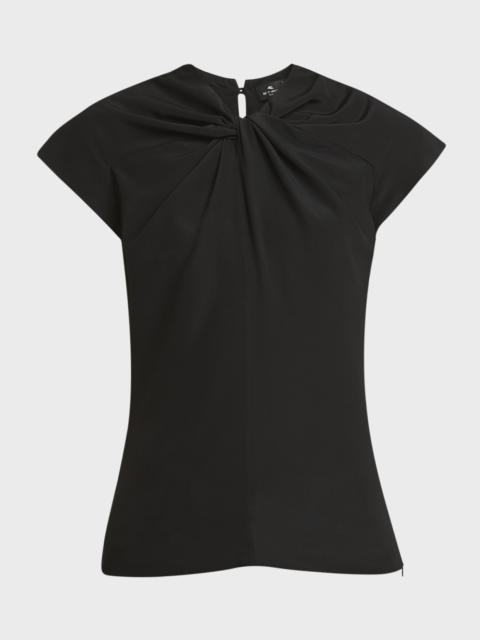 Cap-Sleeve Twisted Neck Silk Top