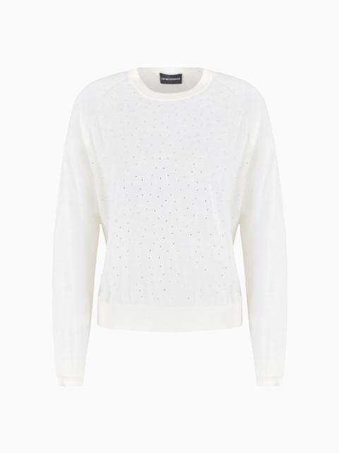 EMPORIO ARMANI Plain-knit wool jumper with micro rhinestones