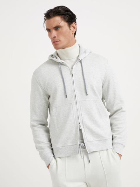 Brunello Cucinelli Cotton, cashmere and silk French terry double cloth hooded sweatshirt with zipper