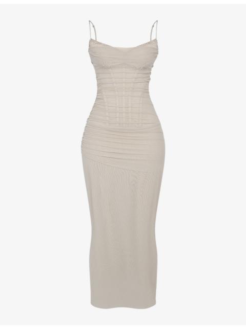 House of CB Nalini corseted stretch-woven maxi dress