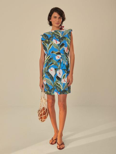 FARM RIO Blue Anthurium Garden Organic Cotton Mini T-Shirt Dress