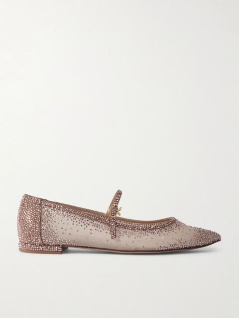Gianvito Rossi Rania crystal-embellished suede-trimmed organza ballet flats Beige