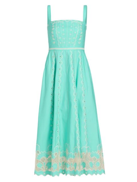 SALONI Women's Aurora Embroidered Cotton Midi-Dress - Freshmint Trellis