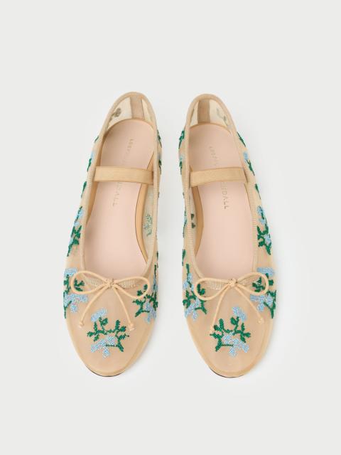 LOEFFLER RANDALL Leonie Caramel/Blue Embroidered Ballet Flat