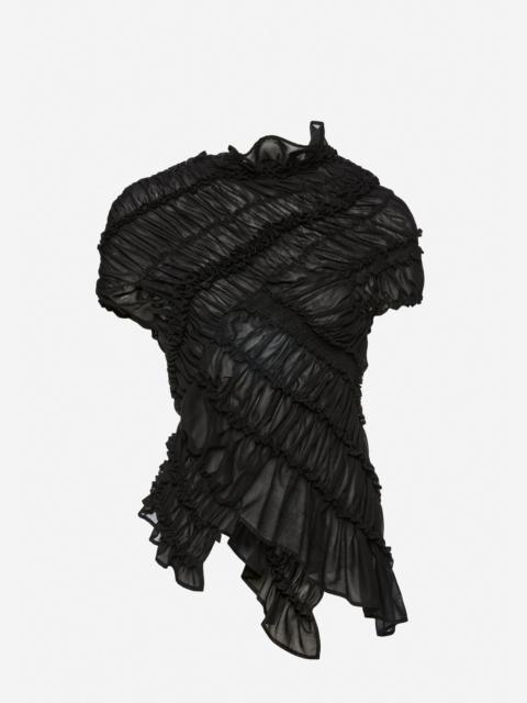 MAGDA BUTRYM Ruched cotton short sleeve blouse in black