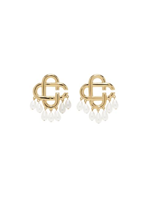 CASABLANCA Gold Pearl Drop Logo Earrings