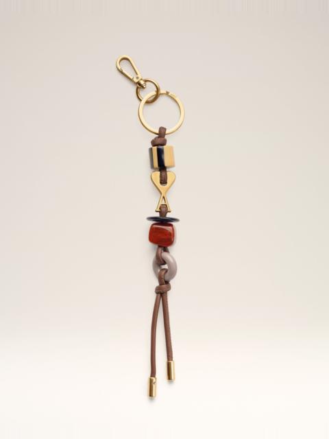 AMI Paris BROWN LEATHER AND METAL AMI DE COEUR PEARLS KEYRING