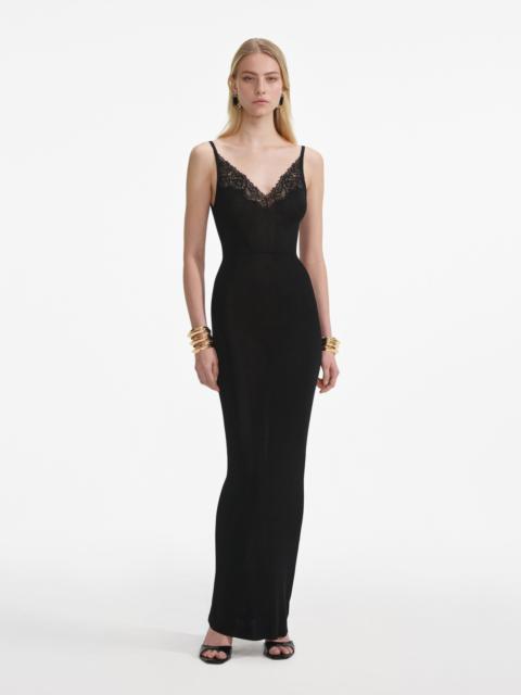 self-portrait Black Viscose Knit Maxi Dress
