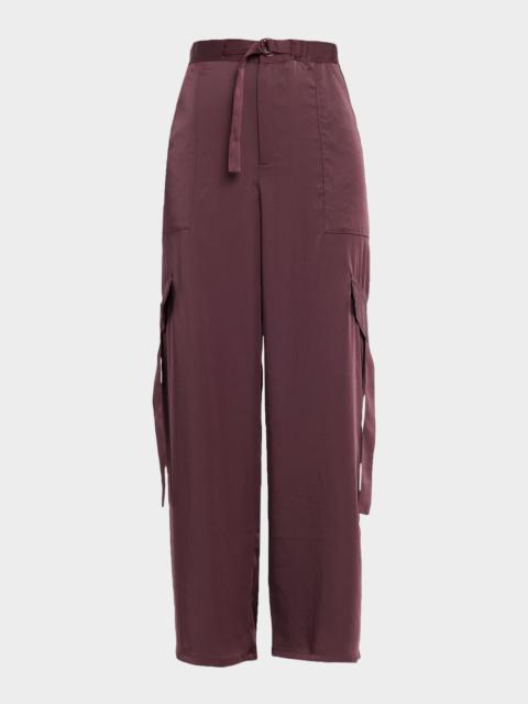 LAPOINTE Lightweight Satin Belted Wide-Leg Utility Pants