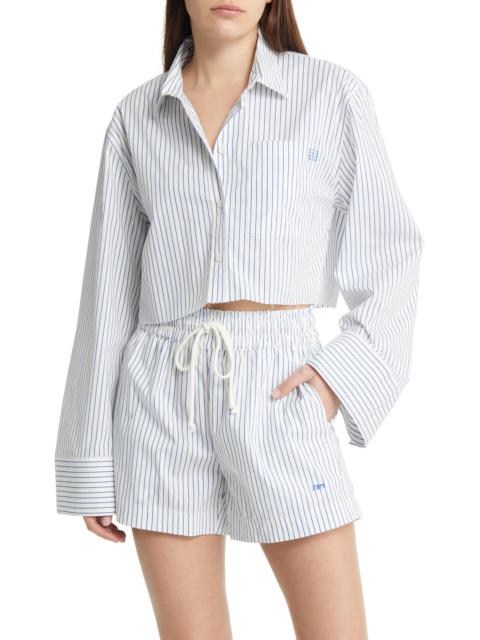Stripe Wide Sleeve Crop Shirt