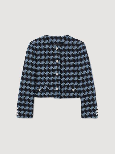 Sandro CROPPED HOUNDSTOOTH TWEED JACKET