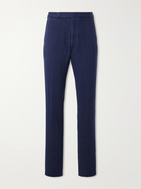 Ralph Lauren Gregory Straight-Leg Herringbone Cotton and Linen-Blend Trousers