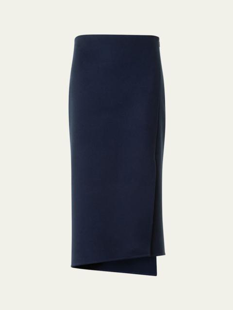 AKRIS Asymmetric Trapezoid Wool Flannel Double-Face Midi Skirt