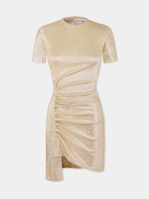 rabanne GOLD DRAPÉ PRESSION MINI DRESS IN JERSEY