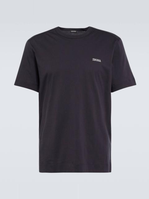 ZEGNA 로고 자수 코튼 티셔츠