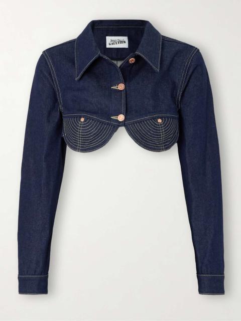 Jean Paul Gaultier Cropped embroidered denim jacket