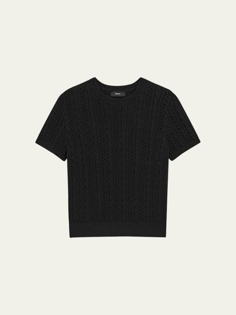 Theory Crewneck Cable-Knit Tee