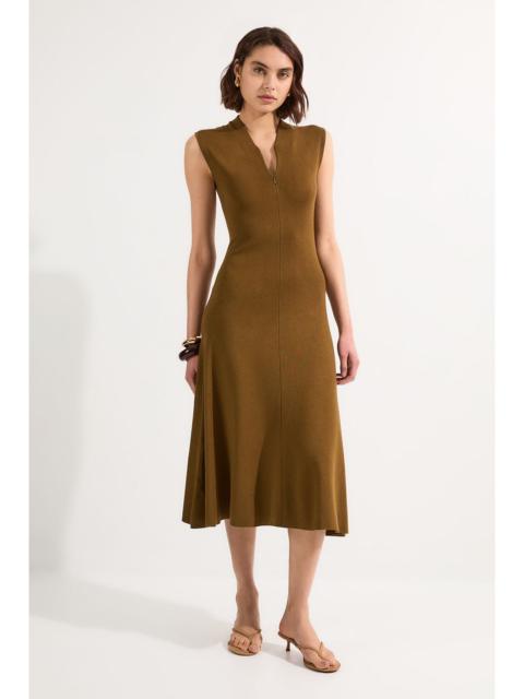 KAREN MILLEN Viscose Blend Zip Front Sleeveless Knitted Midi Dress