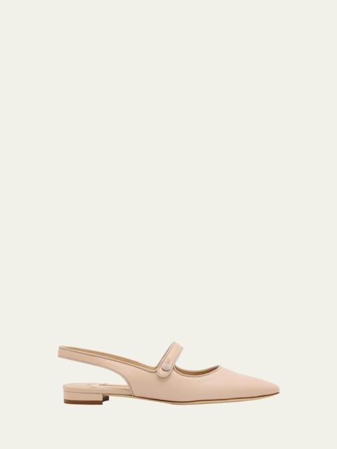 Manolo Blahnik Campari Leather Mary Jane Slingback Flats