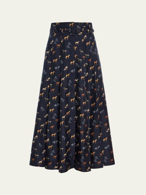 GABRIELA HEARST Dugald Horse-Print Silk Pleated Midi Skirt
