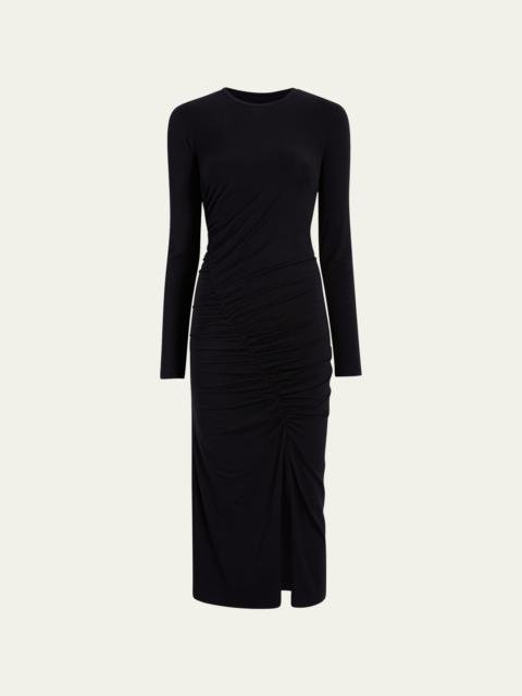 Another Tomorrow Ruched Long Sleeve Midi Dress
