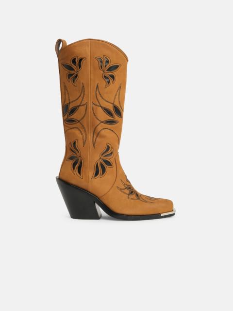 rabanne SANTIAG BOOTS IN CAMEL NUBUCK LEATHER WITH CUT-OUT DETAILING