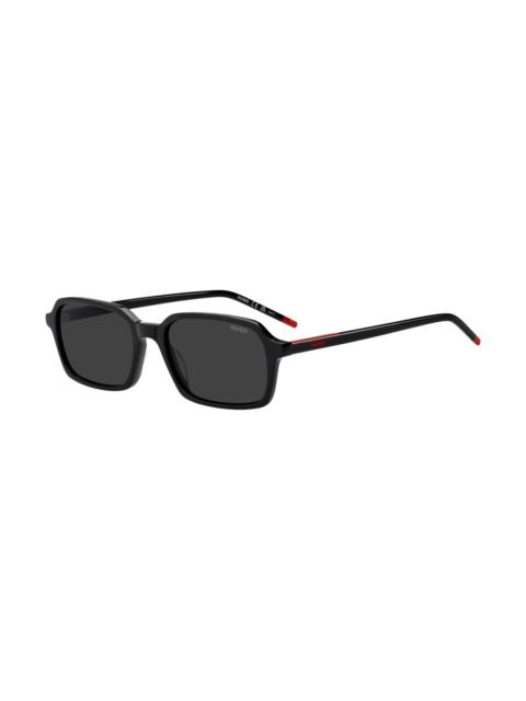 HUGO BLACK ACETATE SUNGLASSES WITH RED TRIM