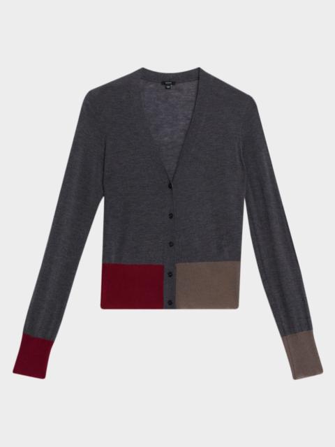 JOSEPH Cashair Coloblock Cashmere V-Neck Cardigan