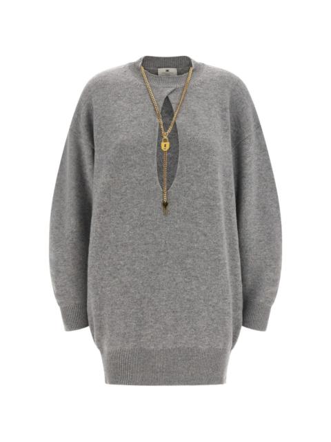 ELISABETTA FRANCHI chain-embellished wool mini dress