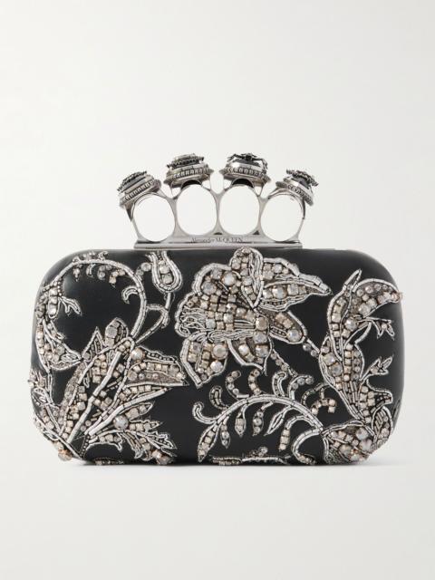 Alexander McQueen Crystal-embellished embroidered leather clutch Silver