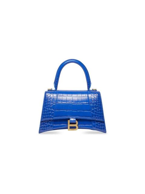 BALENCIAGA Women's Hourglass Small Handbag Crocodile Embossed  in Electric Blue