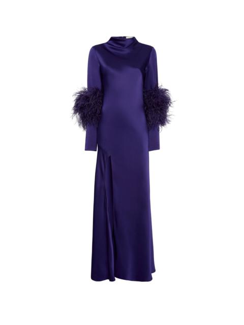 Satin Bias Feather Dress With Slit