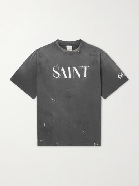 SAINT M×××××× Logo-Print Paint-Splattered Cotton-Jersey T-Shirt