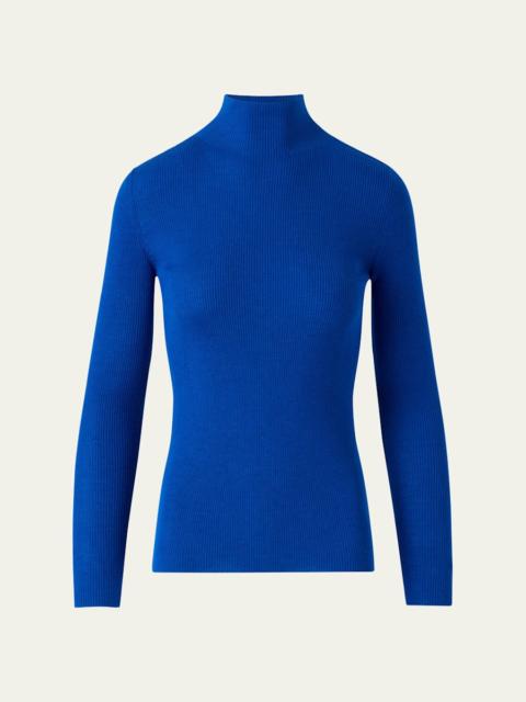 AKRIS Mock-Neck Cashmere-Silk Fine Rib Sweater