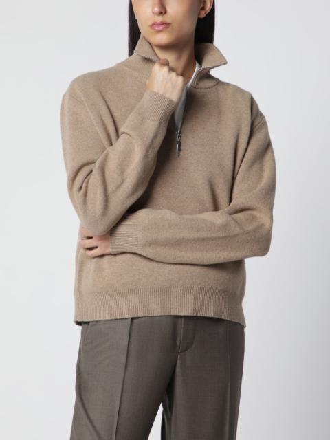 RÓHE Camel Mouline Knit Zip Polo Shirt