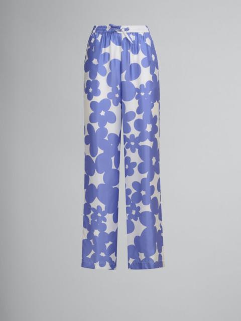 Marni SILK PYJAMA TROUSERS WITH WHITE AND LIGHT BLUE DILLIES PRINT