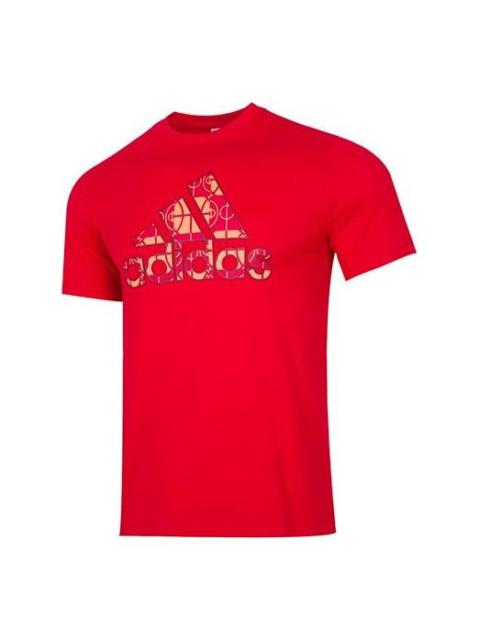 Men's adidas CNY Large Logo Round Neck Pullover Basketball Sports Short Sleeve Red T-Shirt HE3344